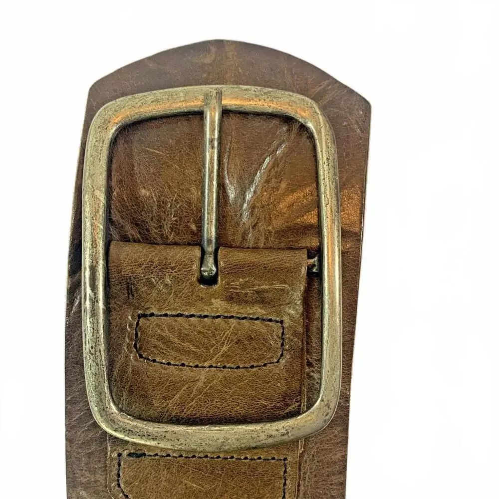 Classic Brown Leather Women's Belt with Antique Silver Buckle
